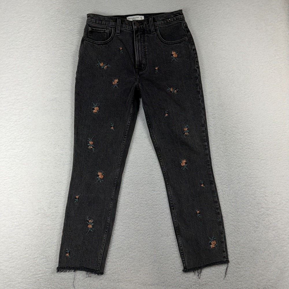 Abercrombie & Fitch Jeans Womens 27/4 (28x24) Black High Rise Floral Raw Hem